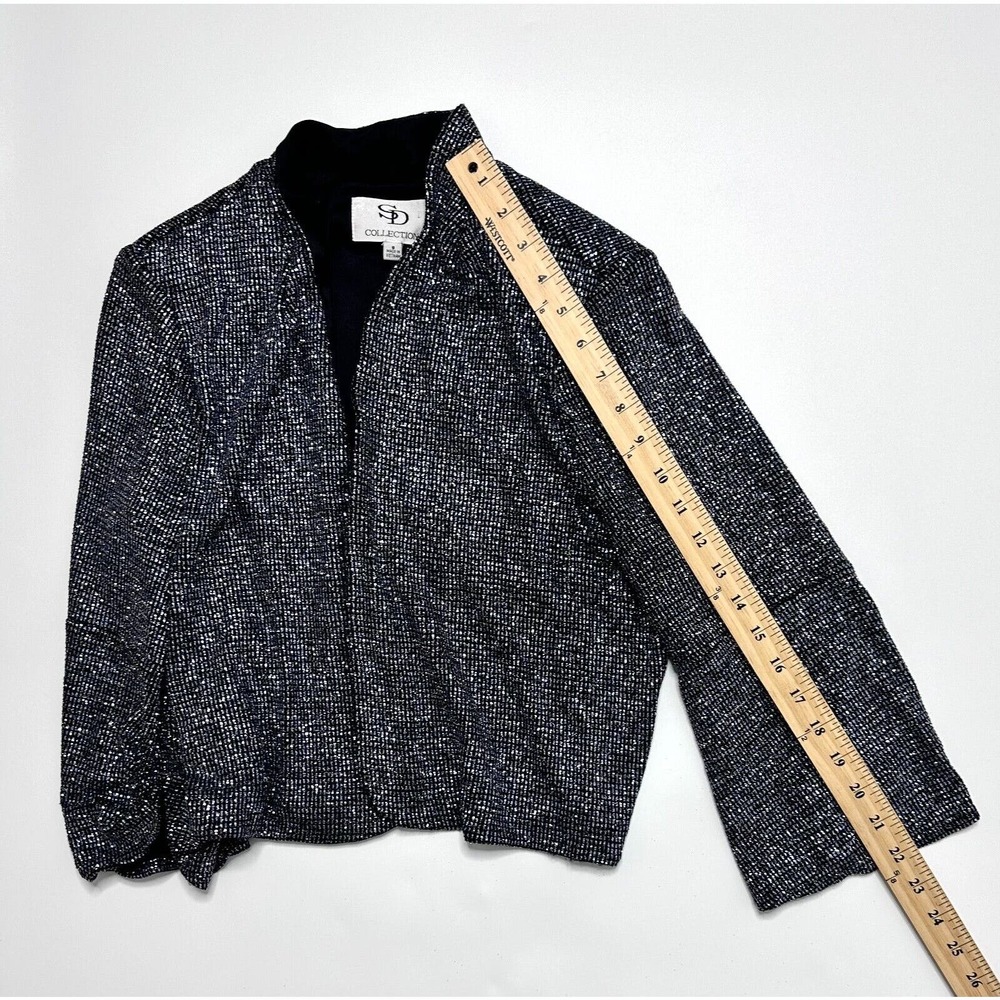 SD Collection Women's Black Shimmer Metallic Glitter Blazer Unstructured Size 8 - Picture 8 of 8
